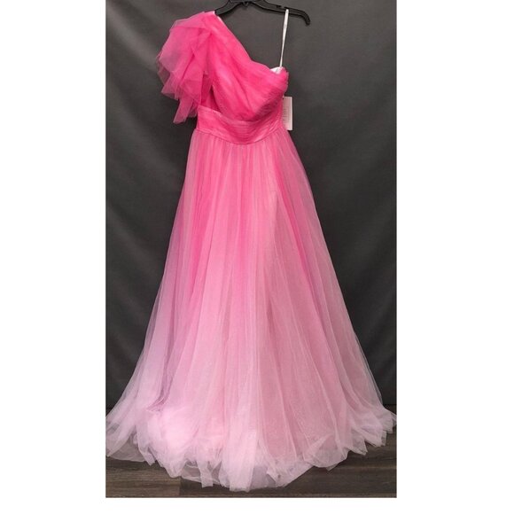 MAC DUGGAL  Pink Ombre Ruffled One Shoulder Dress. Size 8. New w Tag - Picture 8 of 9
